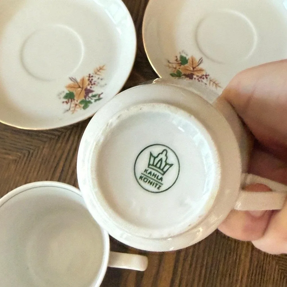 Vintage Kahla Konitz Demitasse Cup Saucer - Autumn Leaves Gold Rim Germany